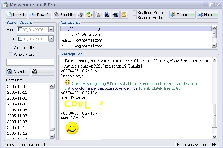 MessengerLog Gold Screenshot